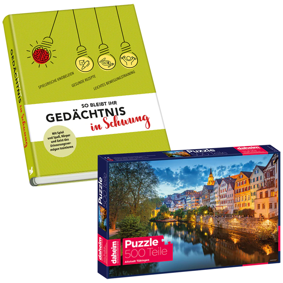 Set: Buch »So bleibt Ihr Gedächtnis in Schwung« + Puzzle »Tübinger Altstadt am Neckar«
